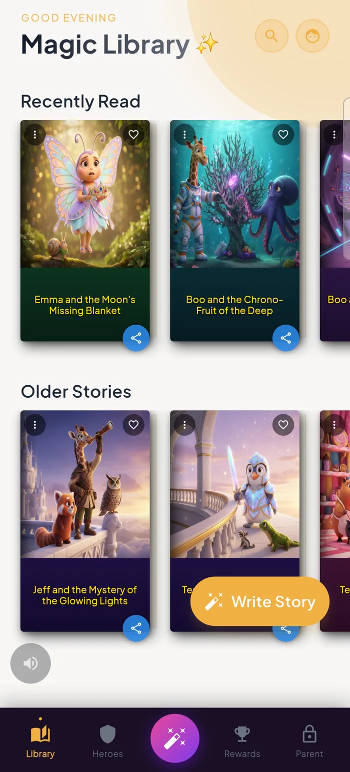 A story series screen in DreamWeaver, showing a Previously on recap for a returning hero